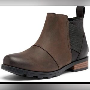 New Sorel Women's Emelie Chelsea Boots Blackened Brown Waterproof Size 11
